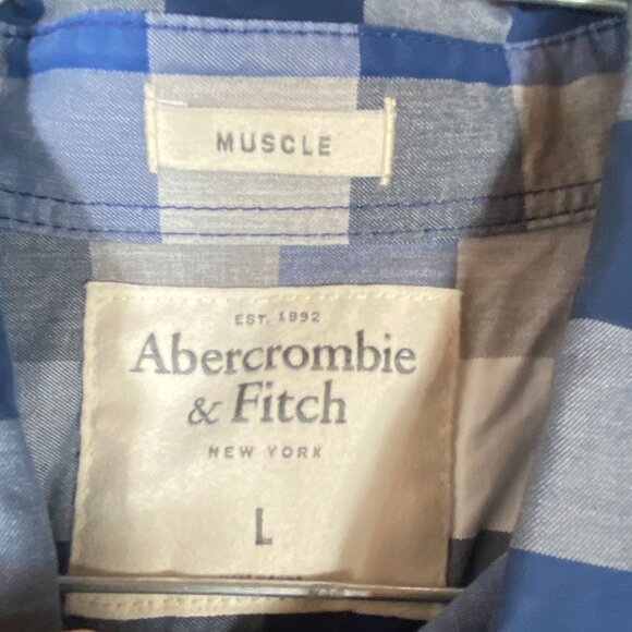 Abercrombie & Fitch Blue & White Plaid Button-Up Shirt Muscle Fit L Mens Casual - Picture 5 of 8